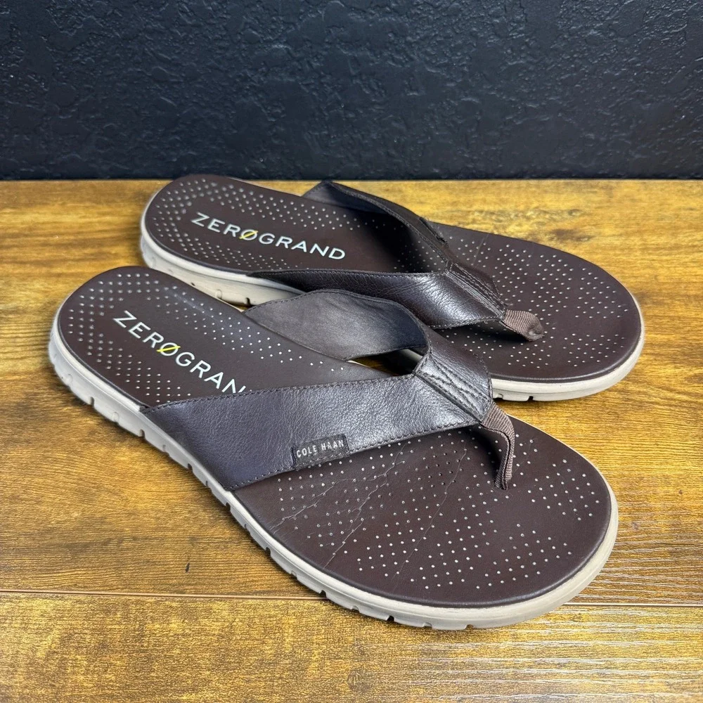 Cole Haan Zerogrand C23981 Brown Leather Thong Sandals Mens Size 11M‎